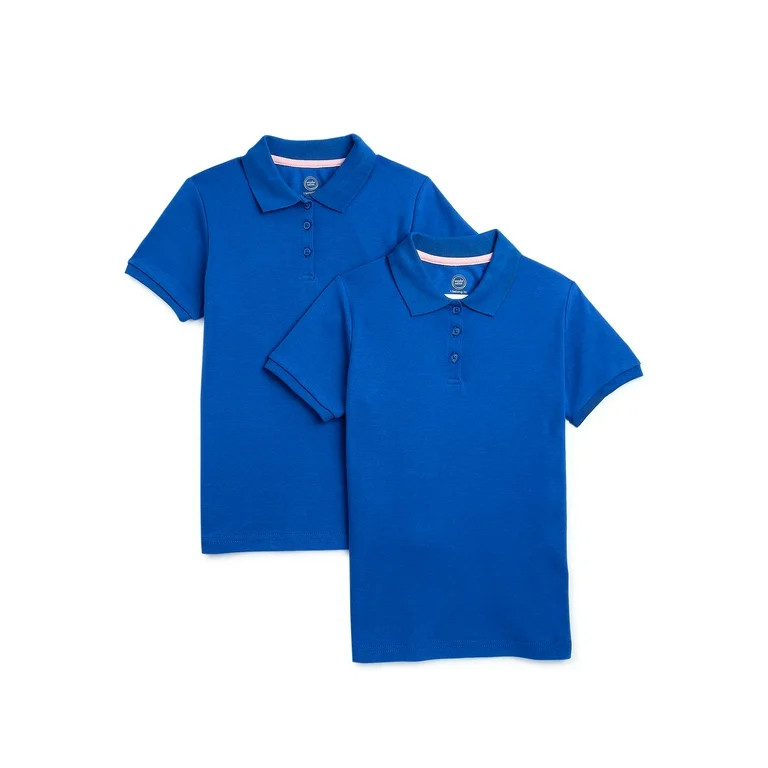Wonder Nation Girls School Uniform Interlock Short Sleeve Polo Shirt, 2-Pack, Sizes 4-18 | Walmart (US)