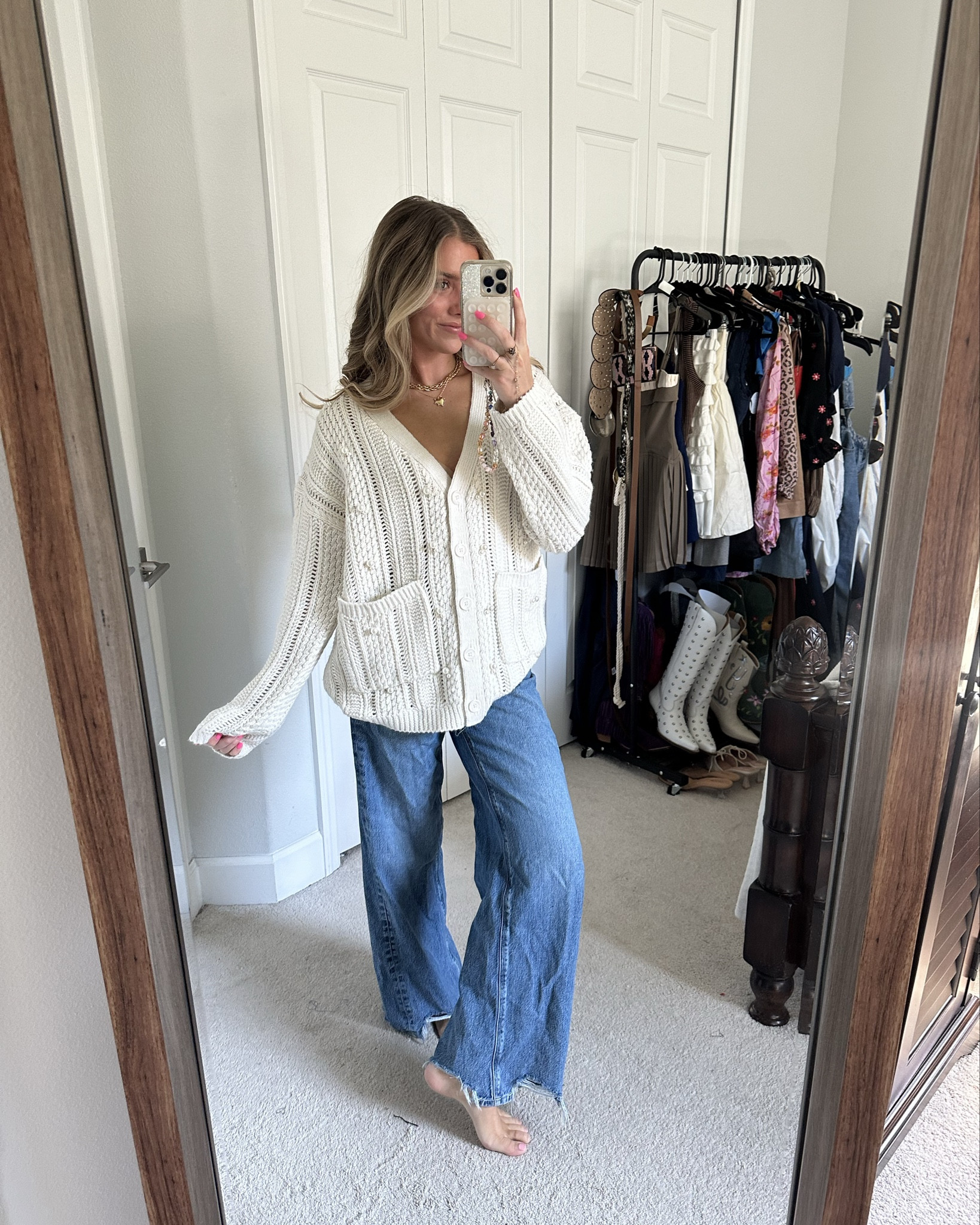 Women's Embellished Relaxed Cardigan - Future Collective Cream. Up your layering game this fall with the Embellished Relaxed Cardigan from Future Collective™. Made from an acrylic-recycled polyester blend in a cream color, this relaxed cardigan is designed with a V-neckline, button-down front and two front pockets. The tunic length makes it easy to pair with your favorite bottoms, and the faux pearl embellishments add a touch of class. @target @targetstyle #target #targetstyle #targetfashion #targethaul #targetfinds #targetdoesitagain target, target style, target haul, target finds, target fashion. 

#LTKFindsUnder100 #LTKHoliday #LTKSeasonal