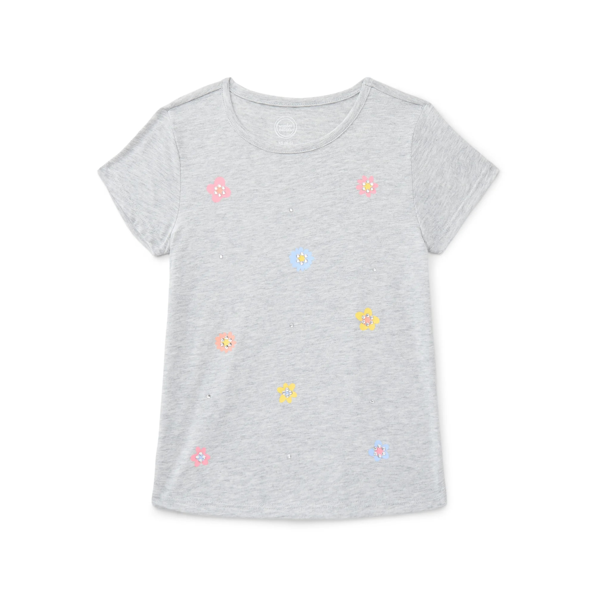 Wonder Nation Girls' Embellished Graphic Tee with Short Sleeves, Sizes 4-18 & Plus | Walmart (US)
