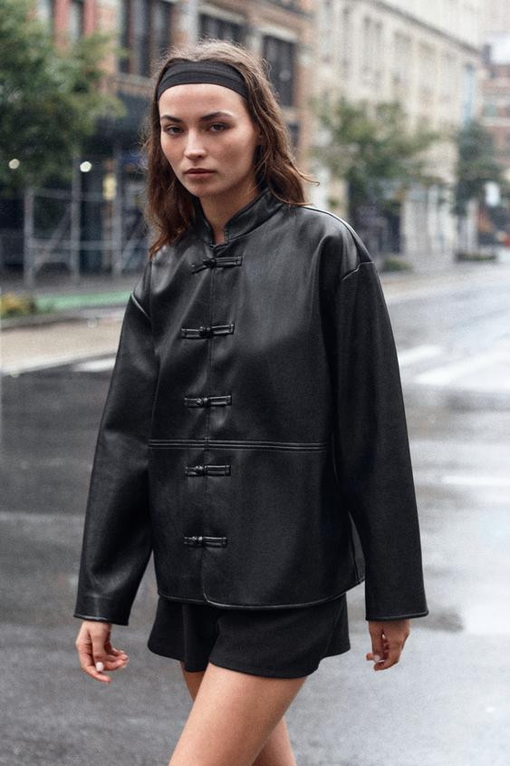 LEATHER EFFECT JACKET WITH FROG FASTENING | Zara UK