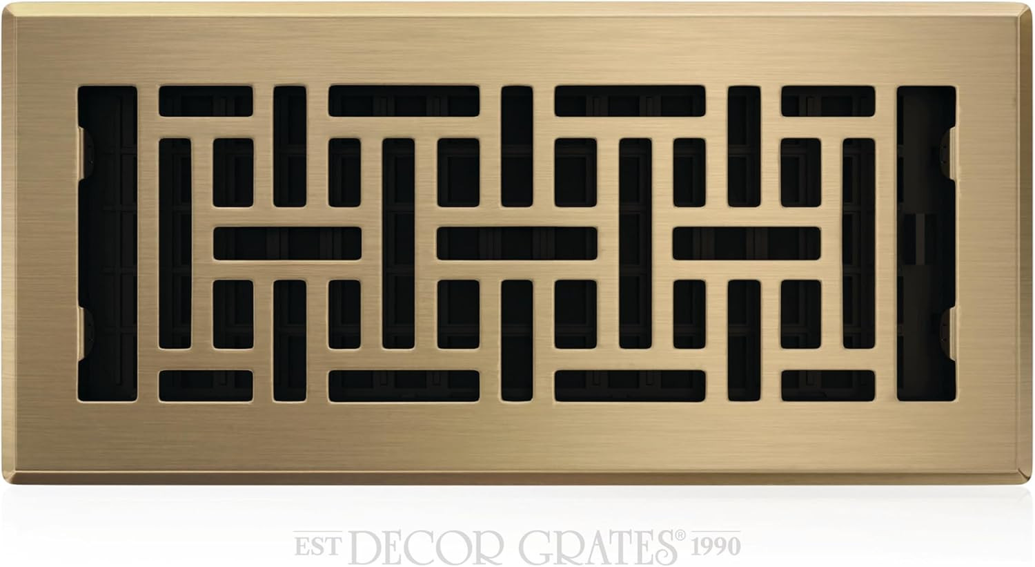 Decor Grates Metal Oriental Decorative Air Vent Cover 4x10 Floor Register – Adjustable Control Lever – AC Floor Vent Covers for Home Floor Vents – Fits 4 x 10 Inch Opening – Antique Brass (AJH410-A) | Amazon (US)