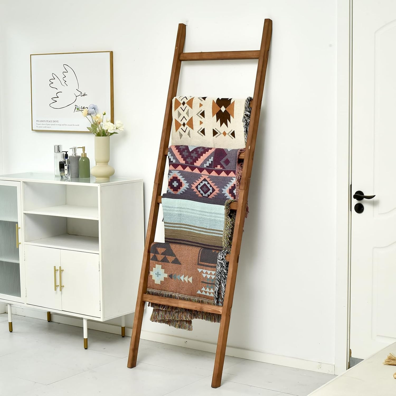 FUIN 6.4ft Extra Wide Wooden Blanket Ladder Living Room Decorative Wal Leaning Farmhouse Quilt Di... | Amazon (US)