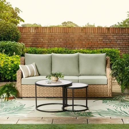Better Homes & Gardens River Oaks Outdoor Sofa & 2 Nesting Tables with Patio Cover, Green | Walmart (US)