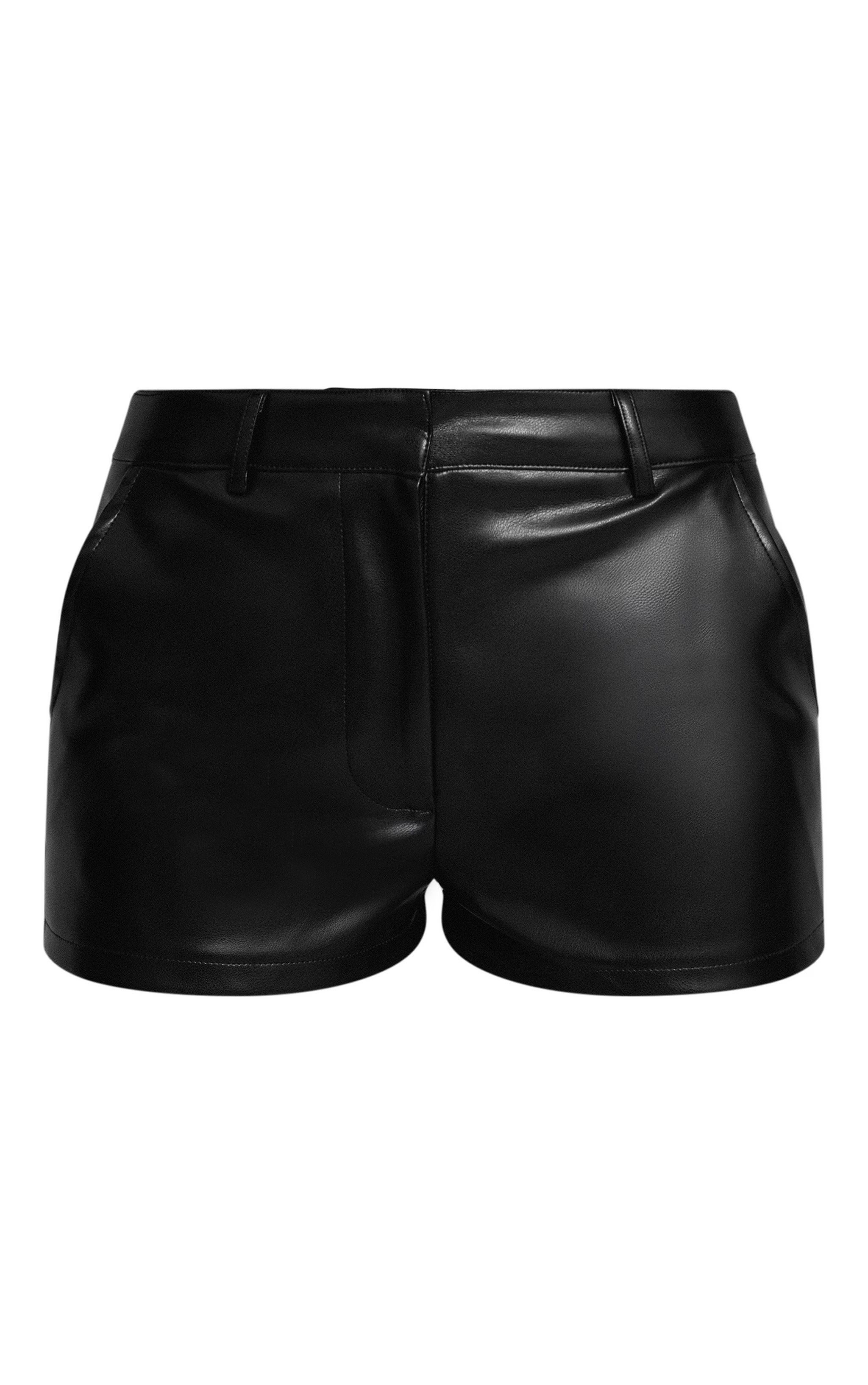 Black Soft Faux Leather Tailored Shorts | Co-ords | PrettyLittleThing IE