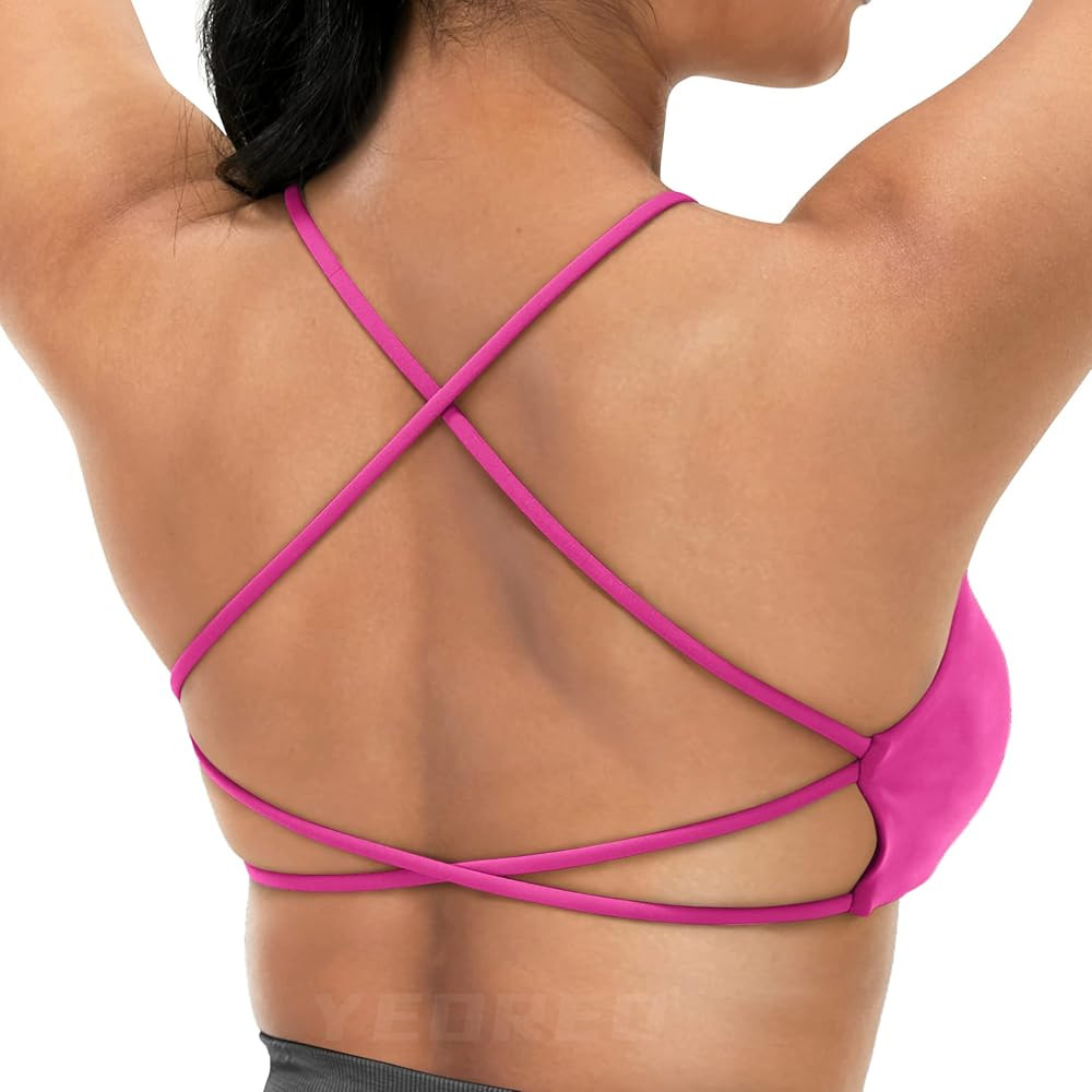 YEOREO Pearl Women's Sports Bra Strappy Criss Cross Back Bra Backless Removable Padded Yoga Crop ... | Amazon (US)