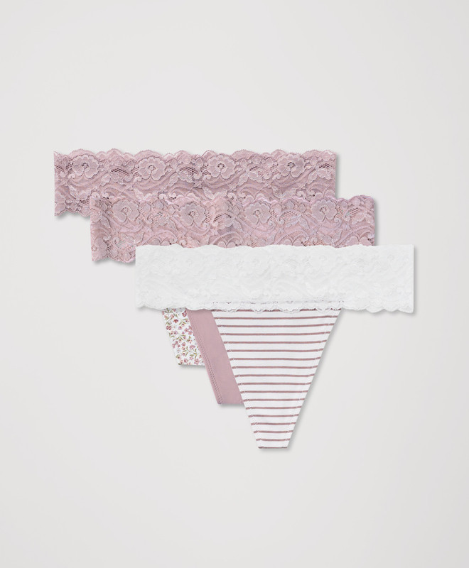 Women’s Lace Waist Thong 3-pack made with Organic Cotton | Pact | Pact Apparel