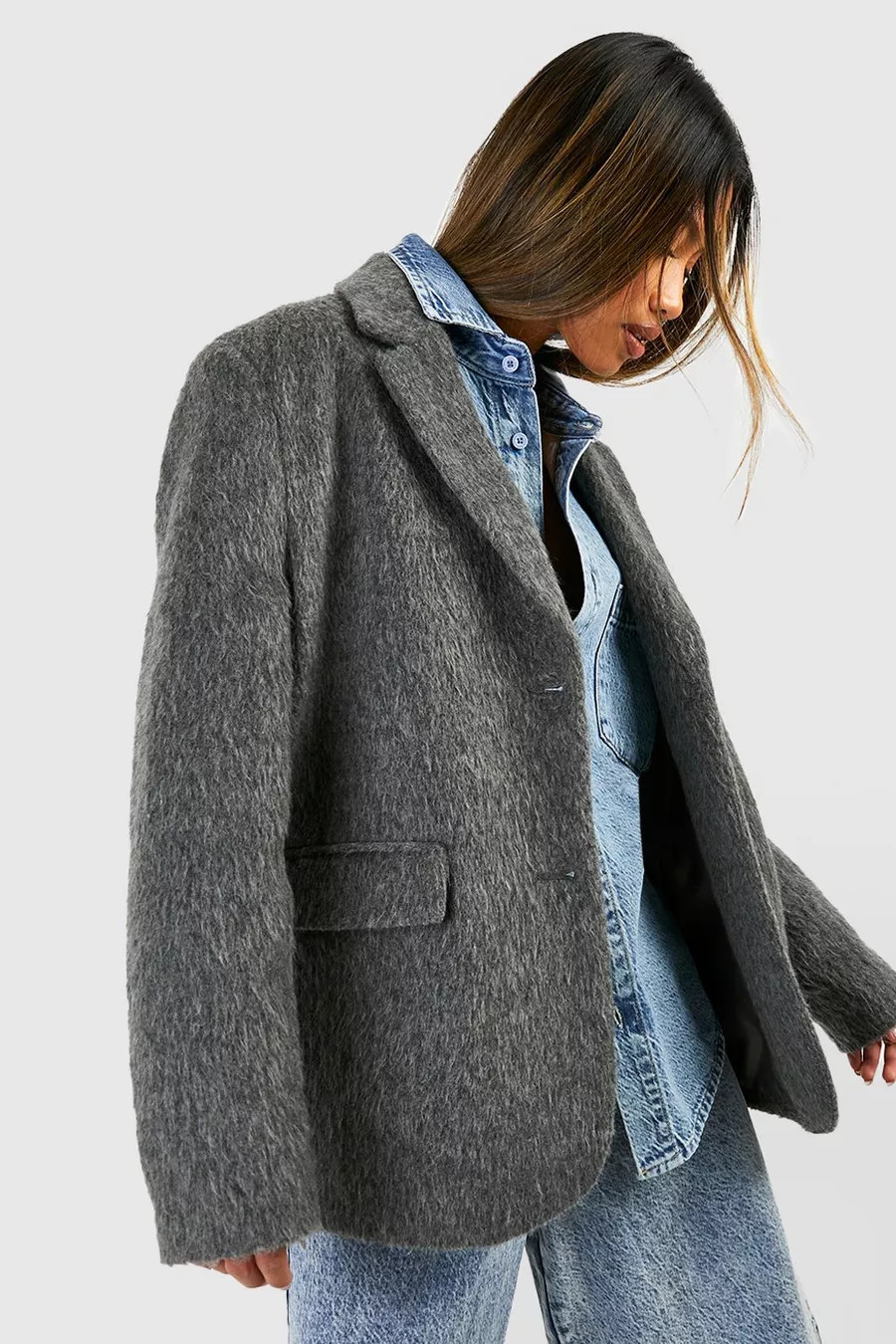 Oversized Textured Wool Blazer | Boohoo.com (UK & IE)