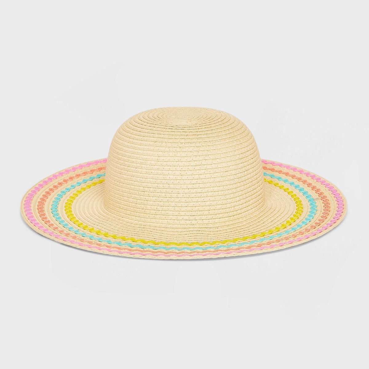 Girls' Paper Straw Floppy Hat with Ric Rac - Cat & Jack™ Off-White | Target