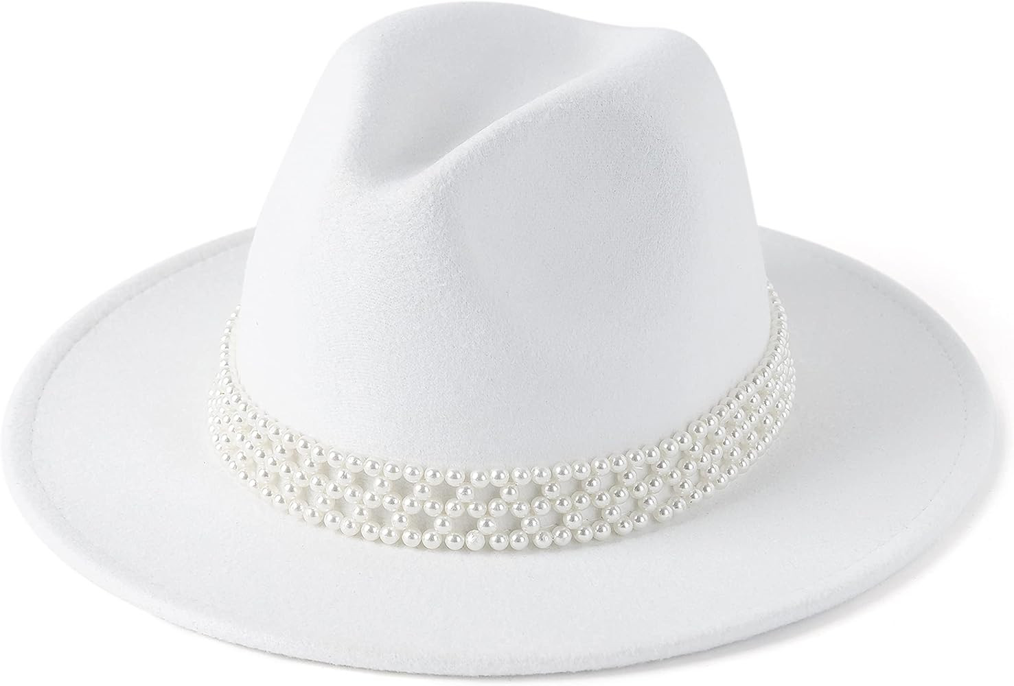 Womens Wide Brim Fedora Hat with Pearl Band Lady Panama Hat | Amazon (US)