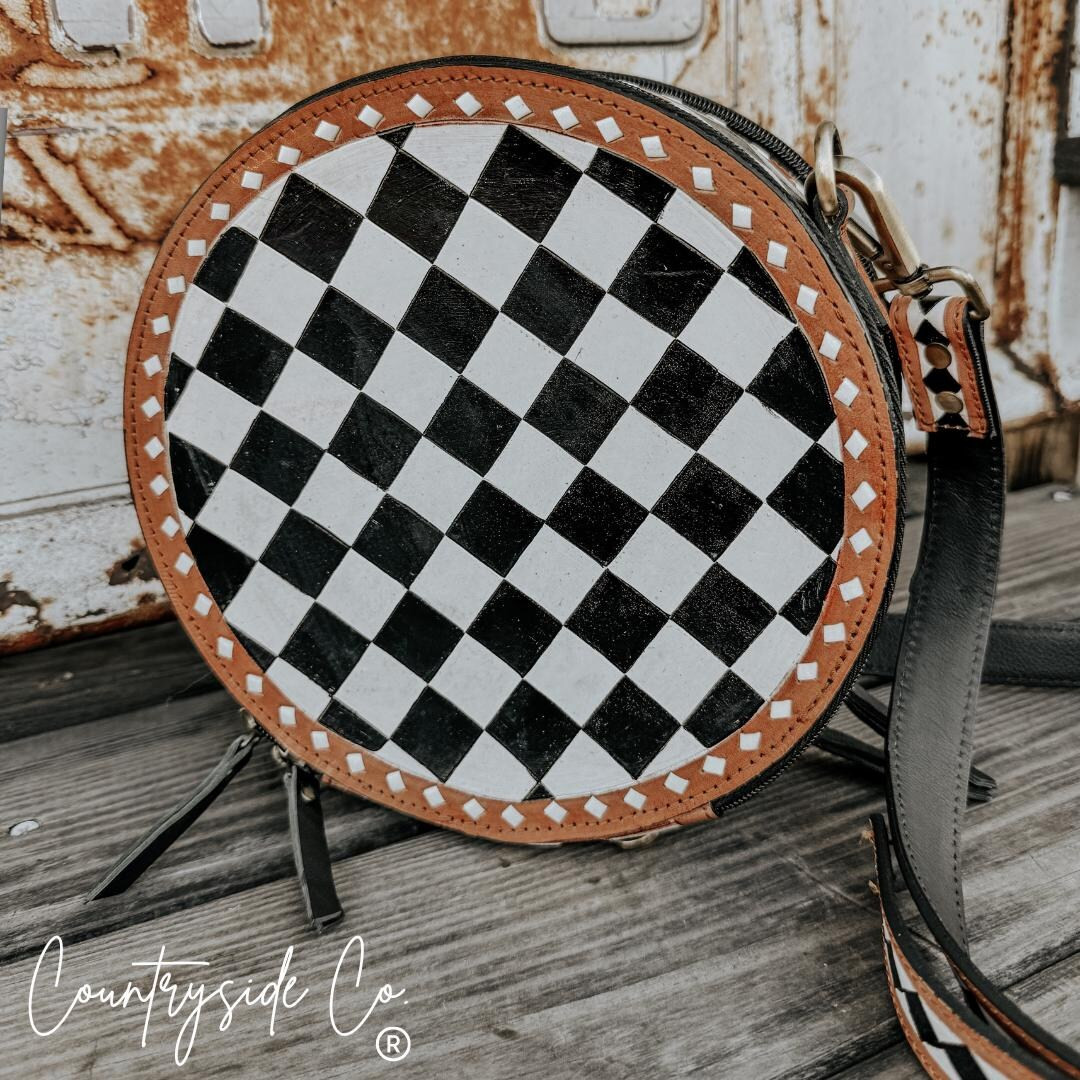 Marfa Leather Checkered Canteen Purse - Etsy | Etsy (US)