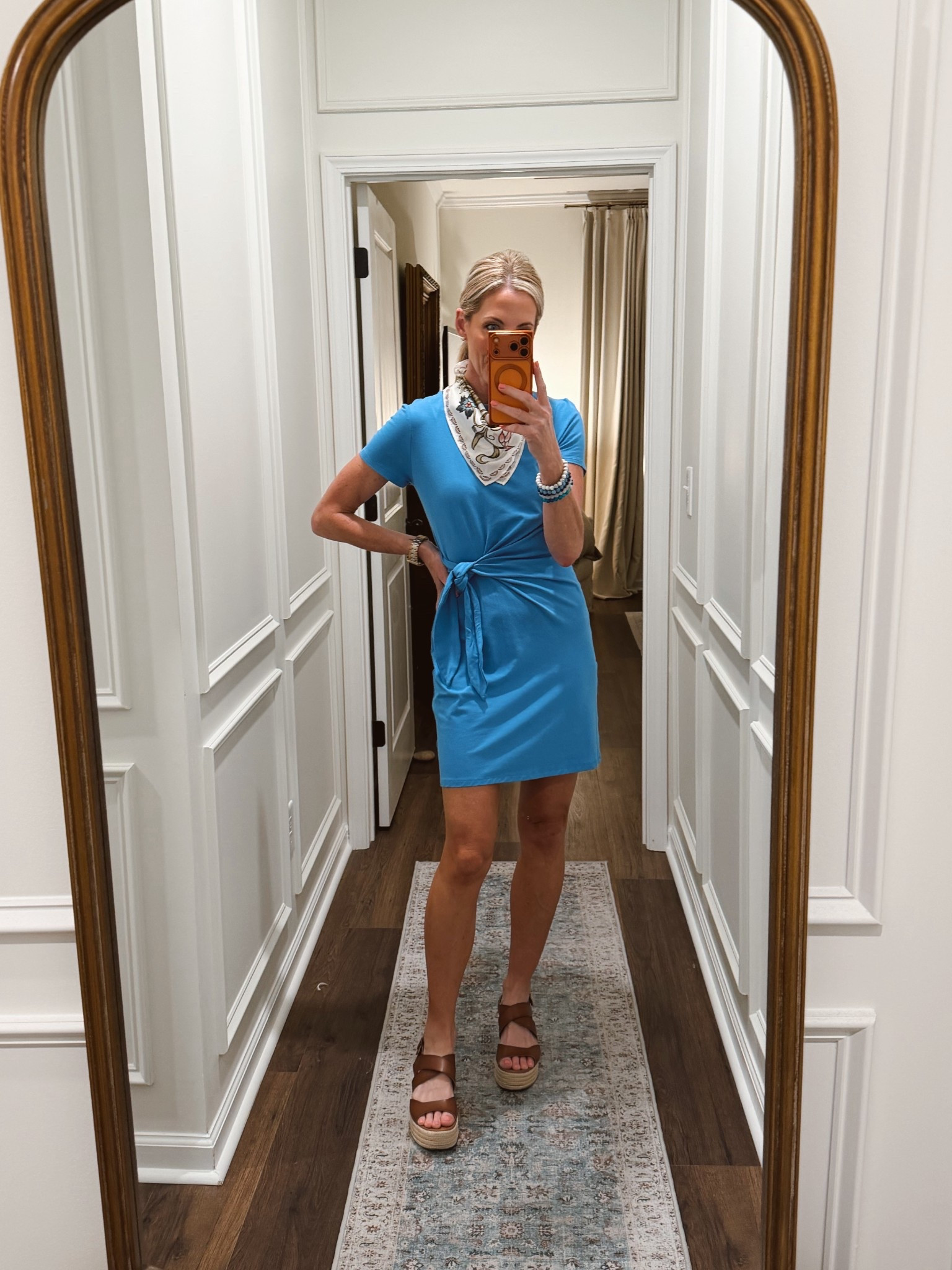 The less than $20 This front dress is perfect for casual outings to date night. This is my go to dress for any occasion that is flattering with a slight spandex feel for all day comfort.  Wear your favorite shoes and you’re good to go. Comes in four colors wearing a size small
