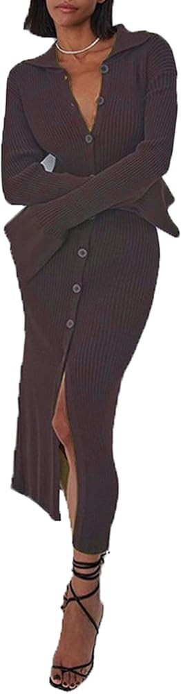 Cinyifaan Women's Casual Off Shoulder Long Sleeves Slim Knit Bodycon Sweater Dress Midi Pencil Dr... | Amazon (US)