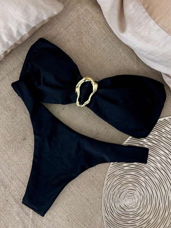 Sexy Solid Color Bandeau Bikini Summer | SHEIN