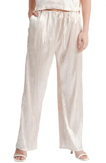 All in Favor Plissé Wide Leg Satin Pants in Blush at Nordstrom Rack, Size Large | Nordstrom Rack