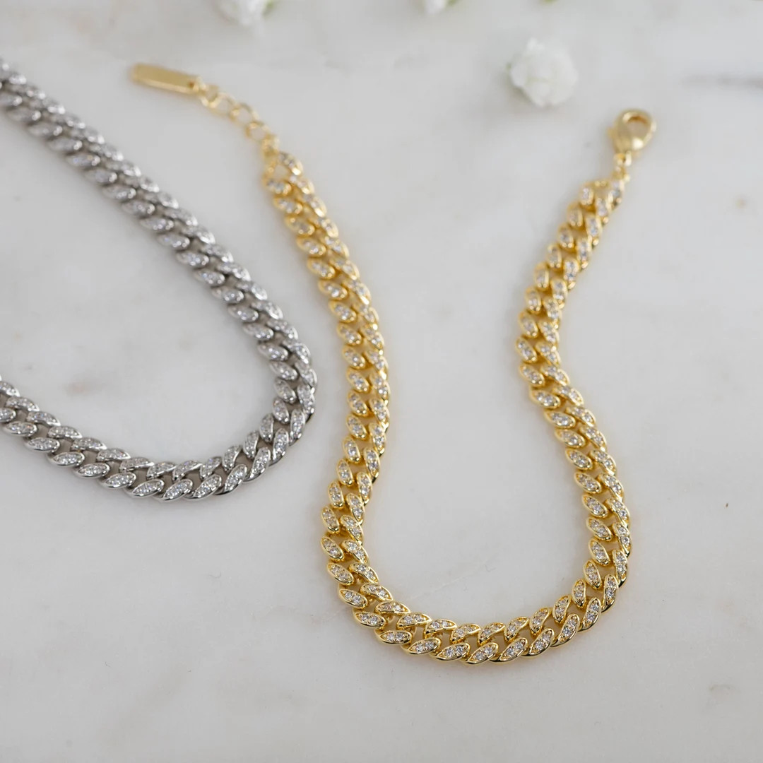 Cuban Link Bracelet, Chain Bracelet, Pave Cuban Link, Curb Chain Bracelet, Gold Chain Bracelet, G... | Etsy (US)