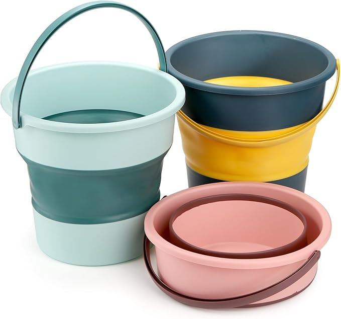 3 Pack Collapsible Plastic Bucket, 2.6 Gallon/10L Foldable Round Tub with Handle, Folding Portabl... | Amazon (US)