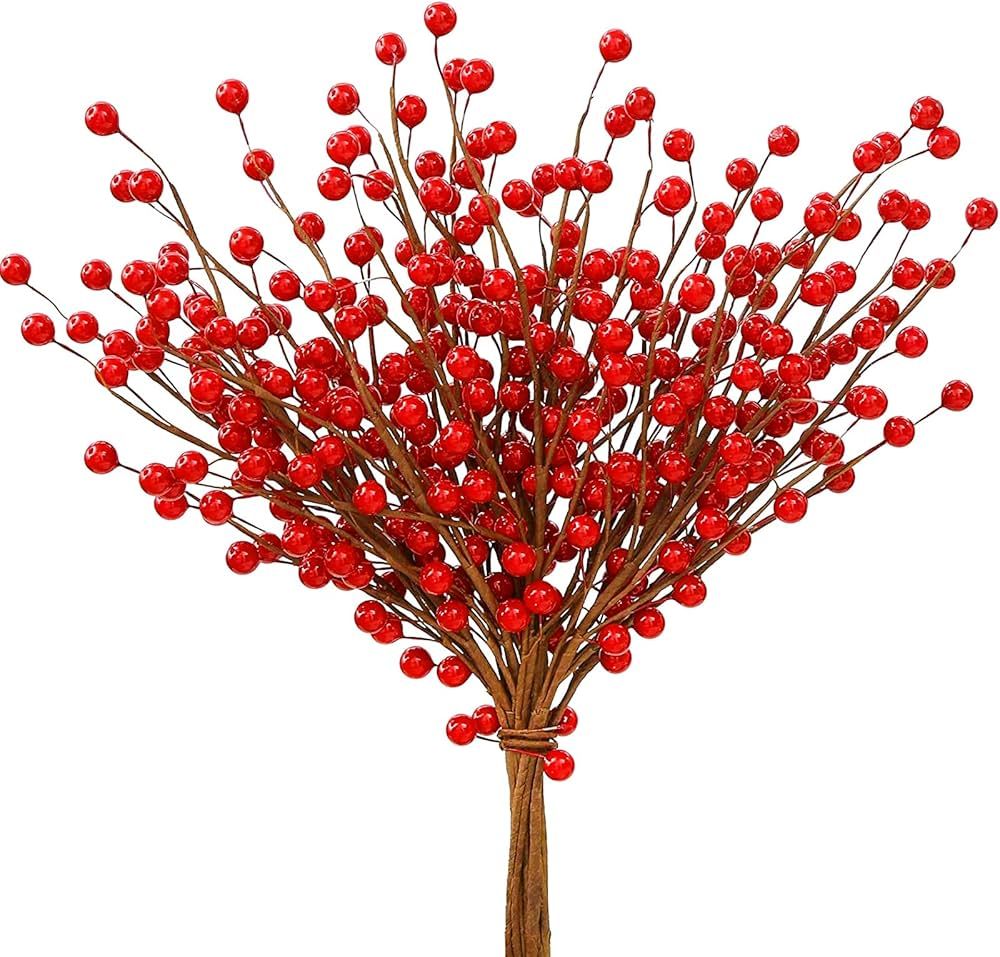 Trimgrace 12 Pack Artificial Red Berry Stems 14" Fake Holly Berry Picks for Christmas Tree Vase D... | Amazon (US)