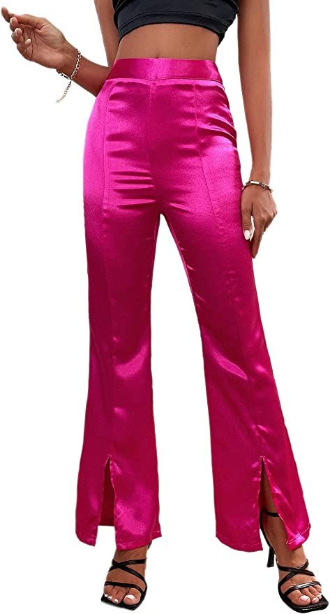 WDIRARA Women's High Rise Wide Leg Split Hem Pants Party Club Solid Pants | Amazon (US)