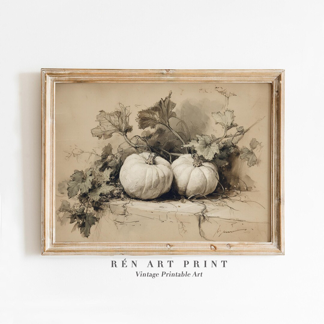 Pumpkin Sketch Print | Neutral Fall Downloadable Art | Rustic Thanksgiving Decor | Vintage Autumn... | Etsy (US)