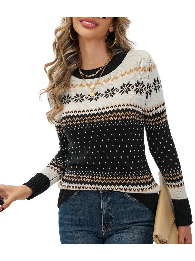 SOMER Christmas Sweaters for Women Casual Crewneck Long Sleeve Knit Winter Warm Printed Snowflake... | Walmart (US)
