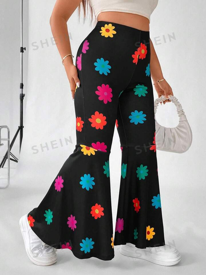 Plus Floral Print Flare Leg Pants | SHEIN