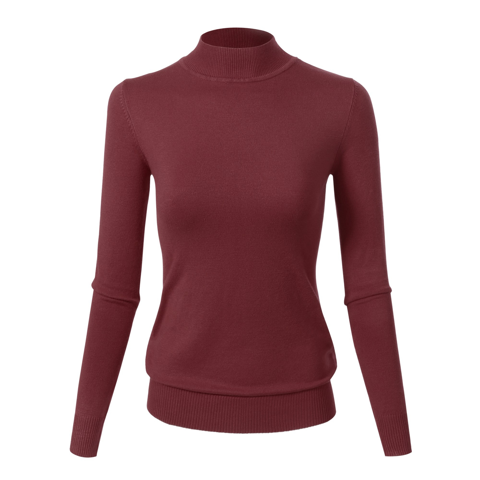 Women's Soft Strech Mock neck Pullover Leightweight Long Sleeve Sweater Tops BURGUNDY | Walmart (US)