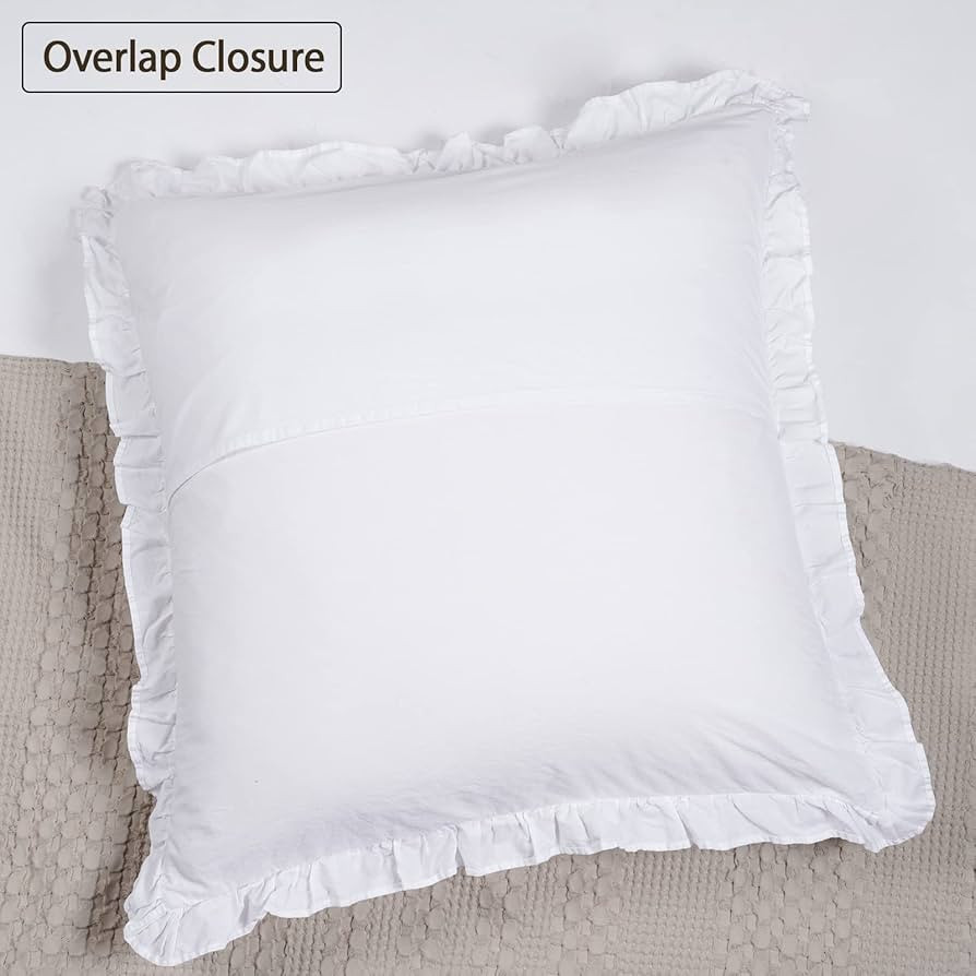 100% Washed Cotton Euro Shams with Ruffle, 2 Pack 26" x 26" Cotton Linen Like Euro Sham Pillow Co... | Amazon (US)