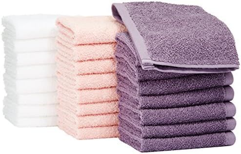 Amazon Basics Fast Drying, Extra Absorbent, Terry Cotton Washcloths, Petal Pink/Lavender/White - ... | Amazon (US)