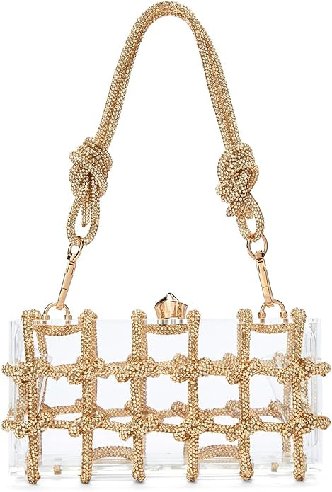 Rhinestone Purse Clear Acrylic Clutch with Glitter Diamond Knotted Rope for Women, Bling Hard Box... | Amazon (US)