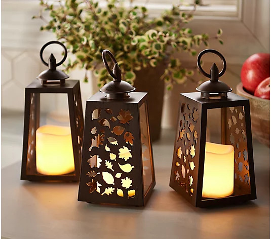 Candle Impressions Set of (3) 7.5" Fall Icon Resin Lanterns - QVC.com | QVC