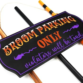 Halloween Decorations - Broom Parking Sign with 3 Wooden Witches Brooms | Amazon (US)