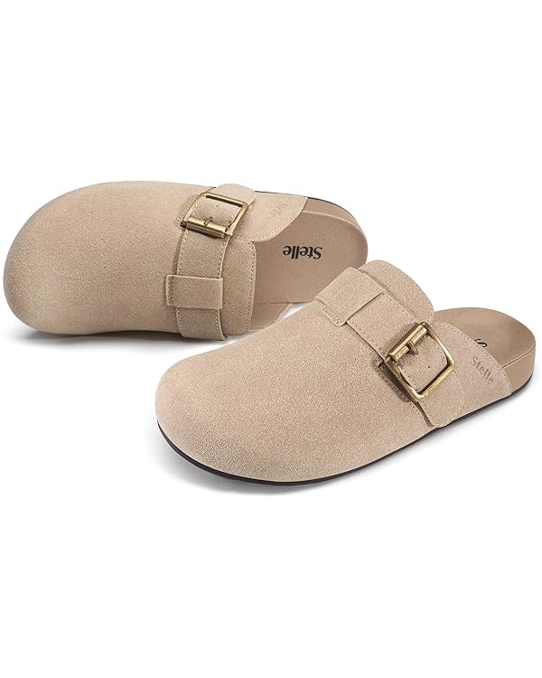 Stelle Clogs for Women Men Soft Suede Mules Cork Footbed Arch Support Leather Potato Shoes Adjust... | Amazon (US)