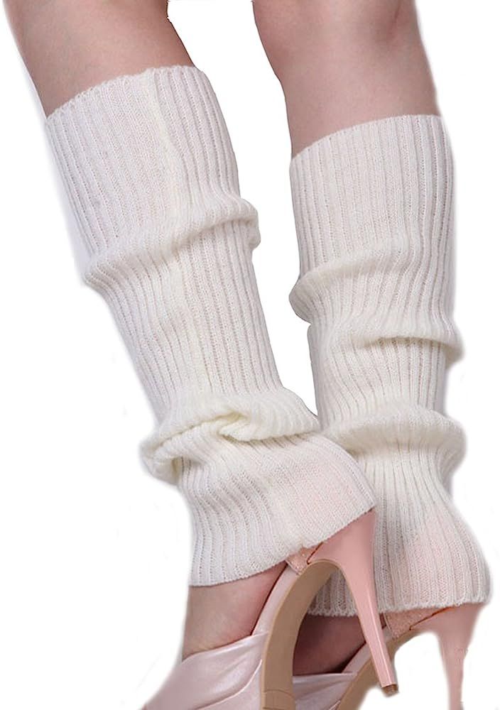 Ewanda store Women 80s Ribbed Leg Warmers Knitted Wool Crochet Long Boot Socks for Party Dance Sport | Amazon (US)