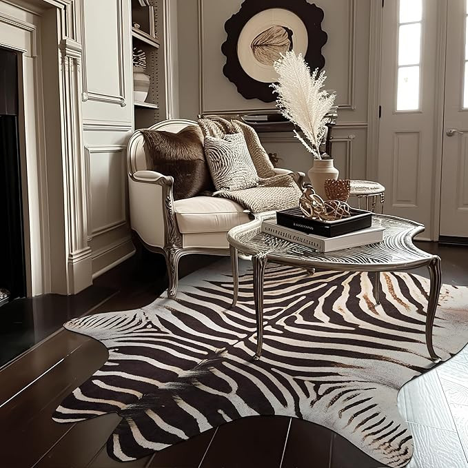 jinchan Zebra Print Area Rug Faux Skin Cowhide Animal Design Mat Faux Suede Indoor Floorcover for... | Amazon (US)