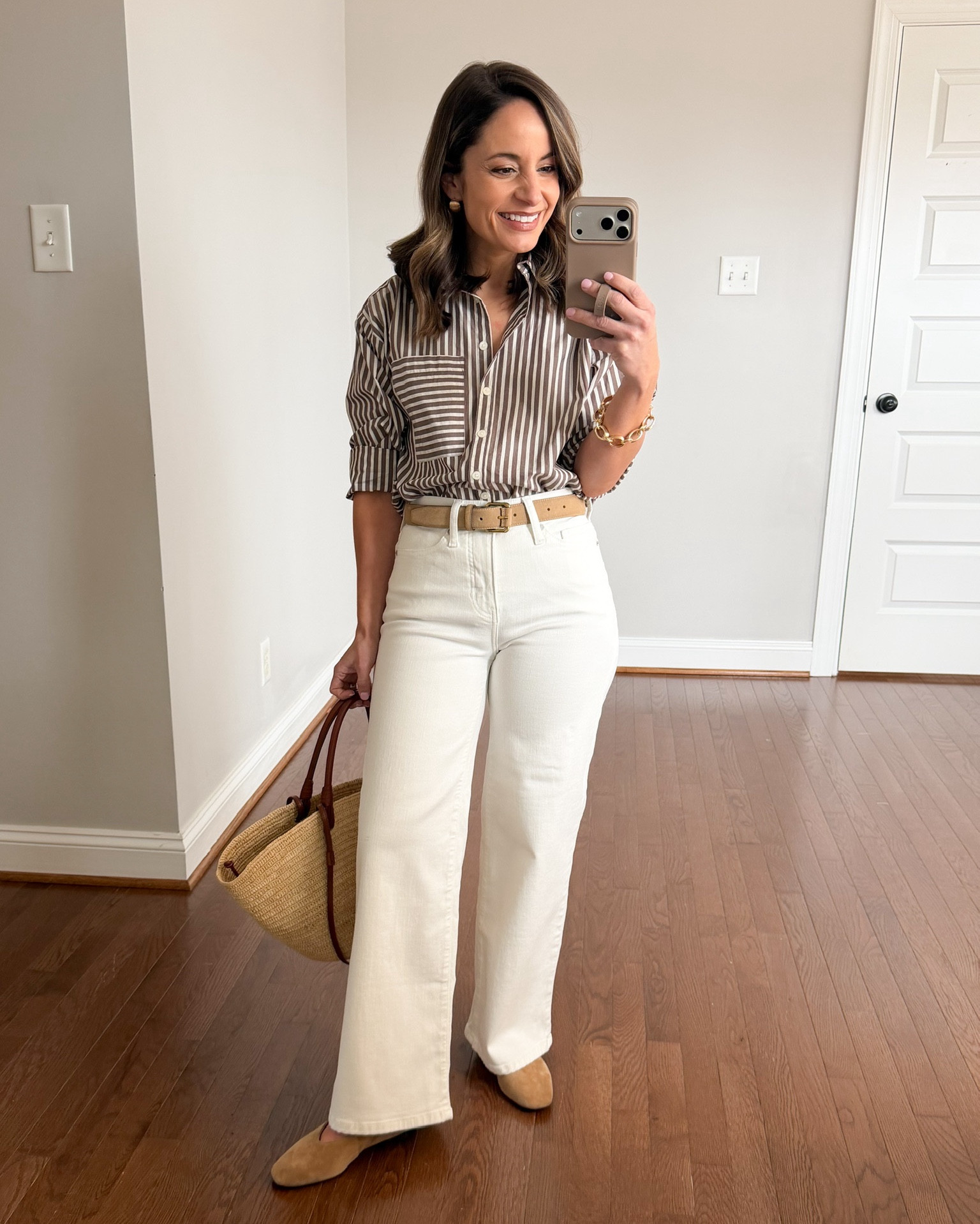 One striped button down styled casually three different ways for Spring!

Striped button down (LOFT): petite xxs

Outfit 1:
BR Factory White Jeans: petite 24 - 10” rise, 27.5” inseam. TTS but they stretch with wear.
Shoes: tts

Outfit 2:
Dark Jeans (Quince): 24 x 28” in midnight blue
Shoes: tts

Outfit 3:
Navy pants (Aritzia): xxs short - 28” inseam (inseam may increase as sizes increase)
White t-shirt (Quince): xs
Sandals (DV): tts

My measurements for reference: I’m 4’10” and 105lbs. My bust, waist, and hip measurement is 32”, 24”, and 36”.

#LTKPetite #LTKootd #LTKSeasonal