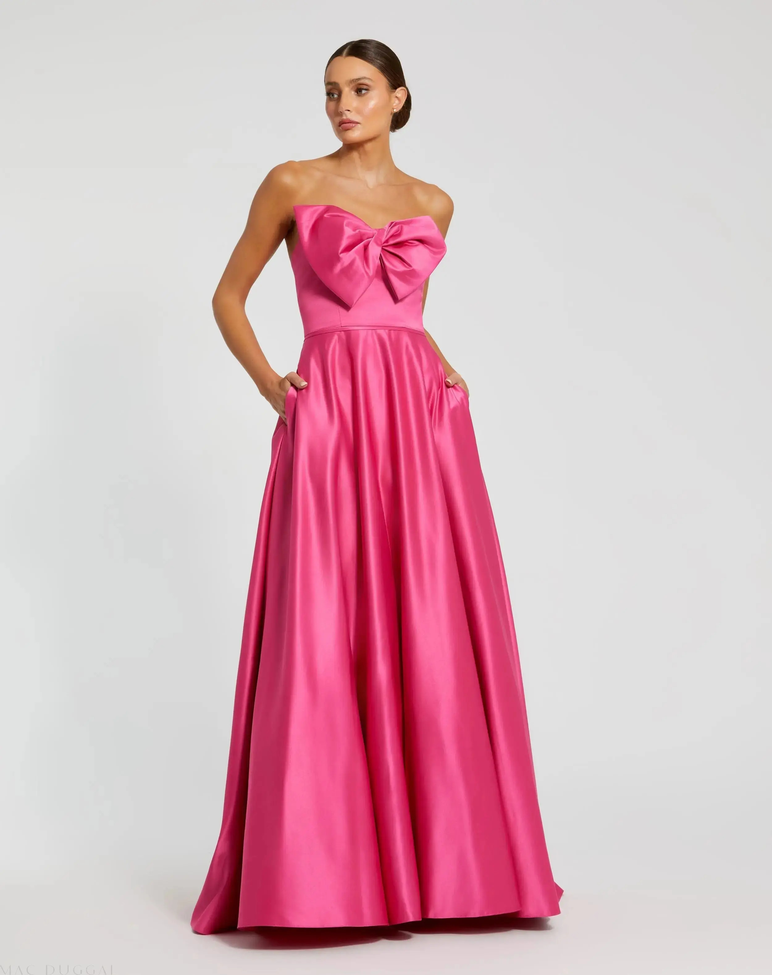 Pink Strapless A-Line Bow Ballgown - Mac Duggal | Mac Duggal