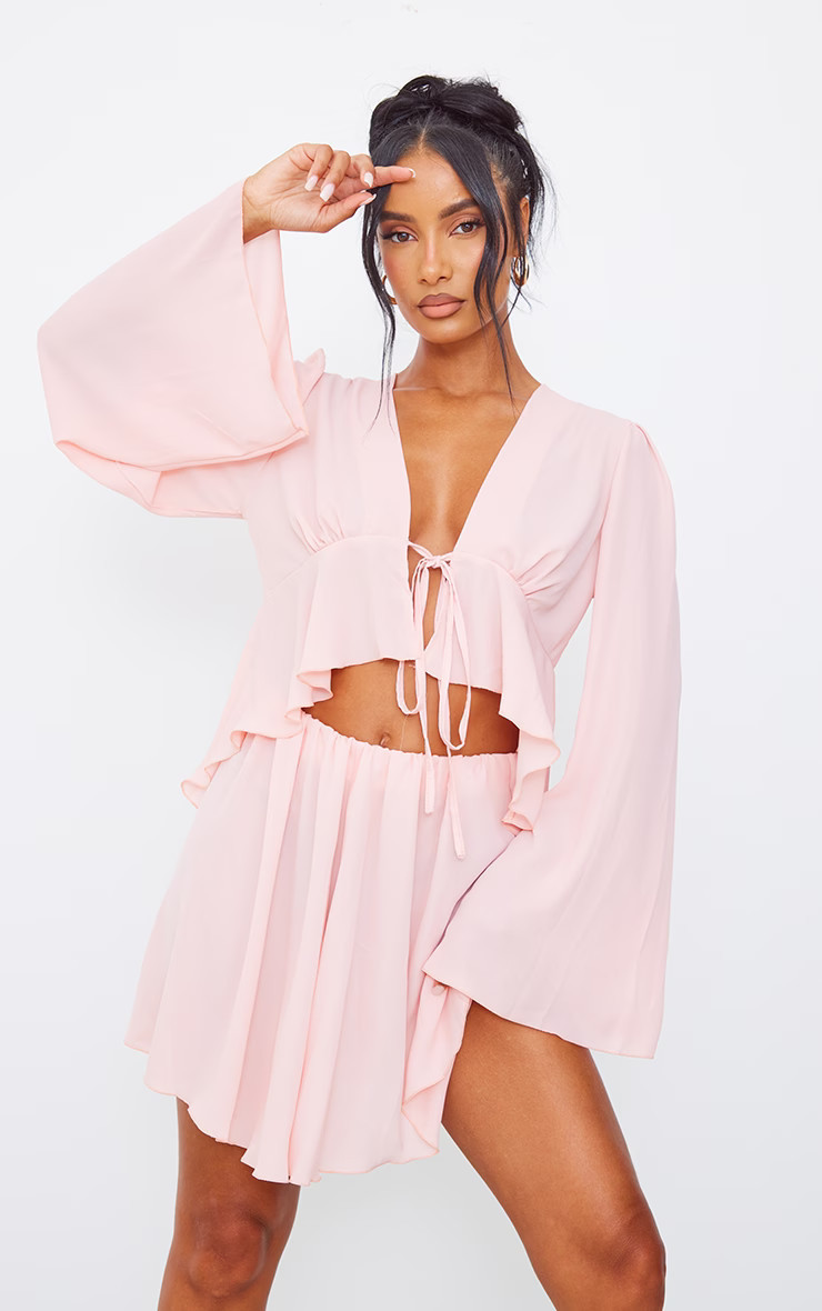 Pale Pink Chiffon Floaty Blouse | Two Piece Sets | PrettyLittleThing CAN