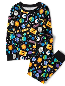 Unisex Kids Long Sleeve Glow In The Dark Halloween Candy Print Snug Fit Cotton Pajamas - BLACK | ... | The Children's Place