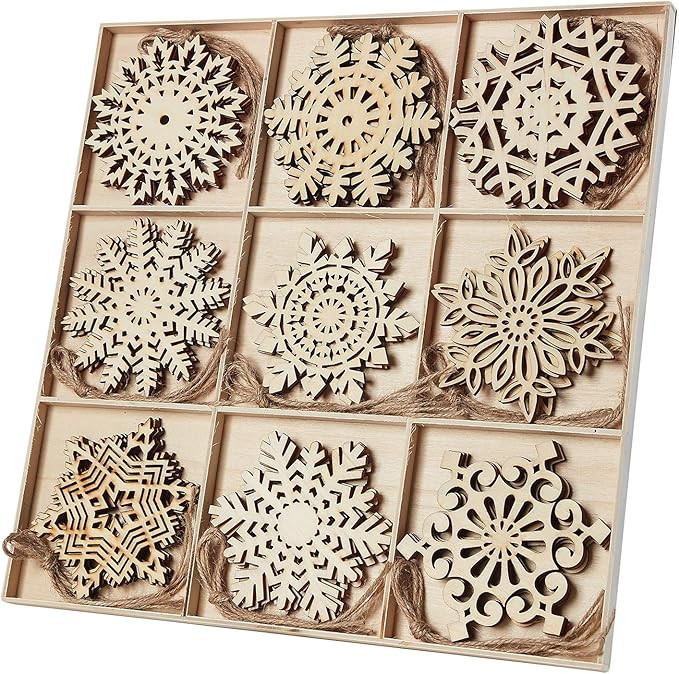 N&T NIETING 27pcs Wooden Snowflakes Shaped Embellishments Hanging Ornaments for Christmas Decorat... | Amazon (US)