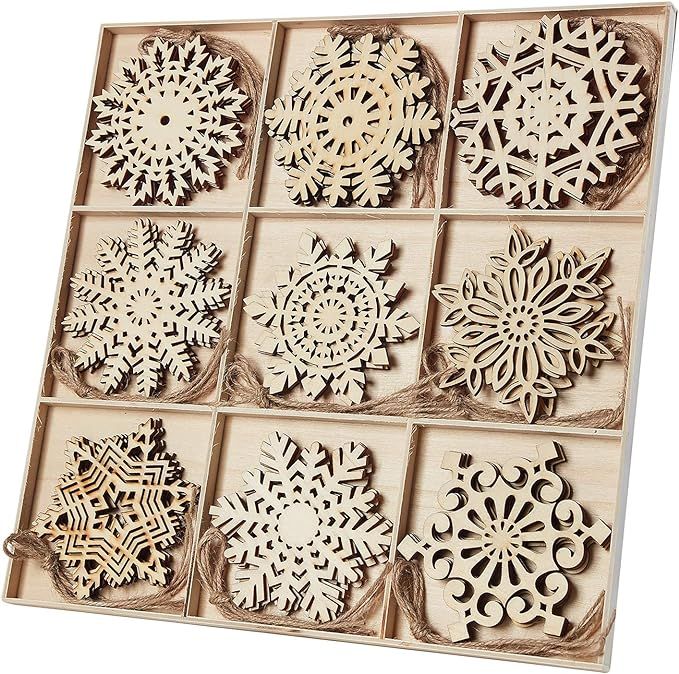 N&T NIETING 27pcs Wooden Snowflakes Shaped Embellishments Hanging Ornaments for Christmas Decorat... | Amazon (US)
