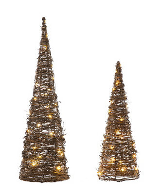 Glitzhome Lighted Rattan Christmas Table Tree Decor Set, 2 Piece - Macy's | Macy's