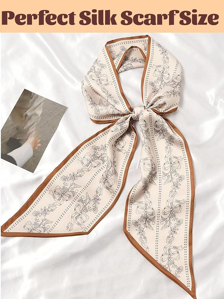 kcctoo 59\u201d Long Silk Like Head Scarf Women's Fashion Square Neck Satin Scarfs for Bag Hair S... | Amazon (US)