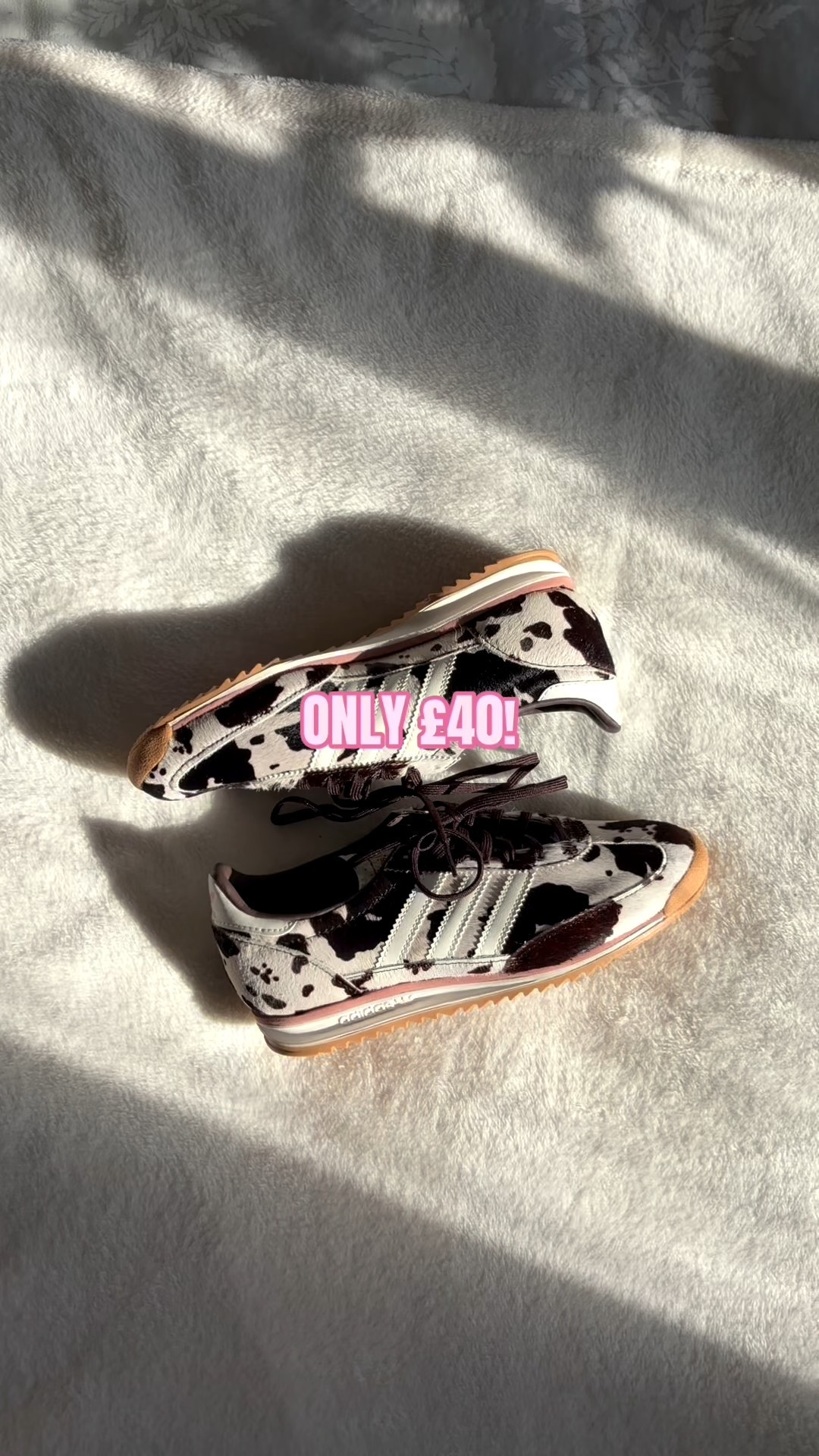 My favourite trainers are only £40 at the moment! Link in my bio 😍🐮🖤🌸🍓✨🩷 adidas SL72 cow print 🐮🌸 the comfiest trainers ever and such a statement! #adidastrainers #fashionfinds #bargainfinds #adidassl72 #highstreetfashion 

#LTKspring #LTKuk #LTKmidsize