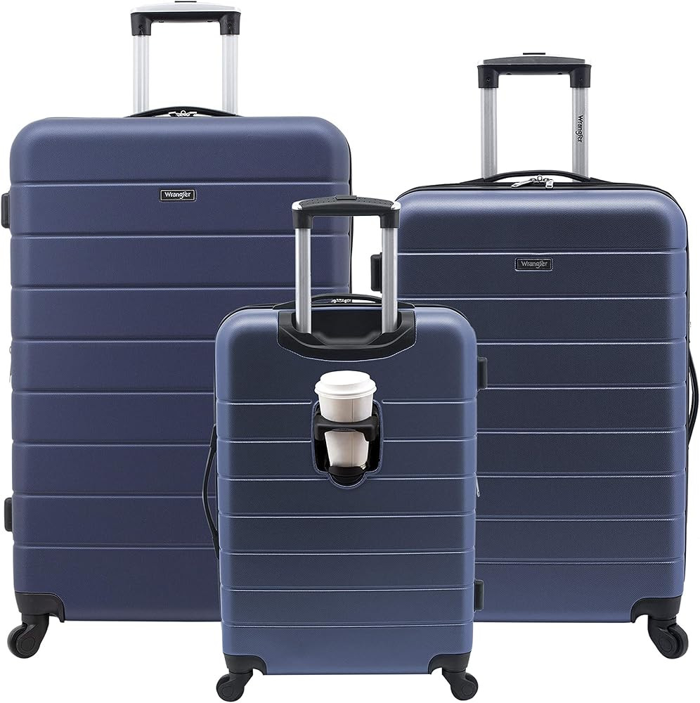 Wrangler Smart Luggage Cup Holder and USB Port, Navy Blue, 3 Piece Set | Amazon (US)