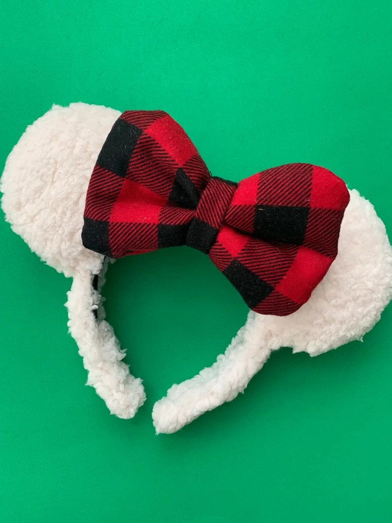 Ivory Sherpa Mickey Ears w/customizable bow | Etsy (US)