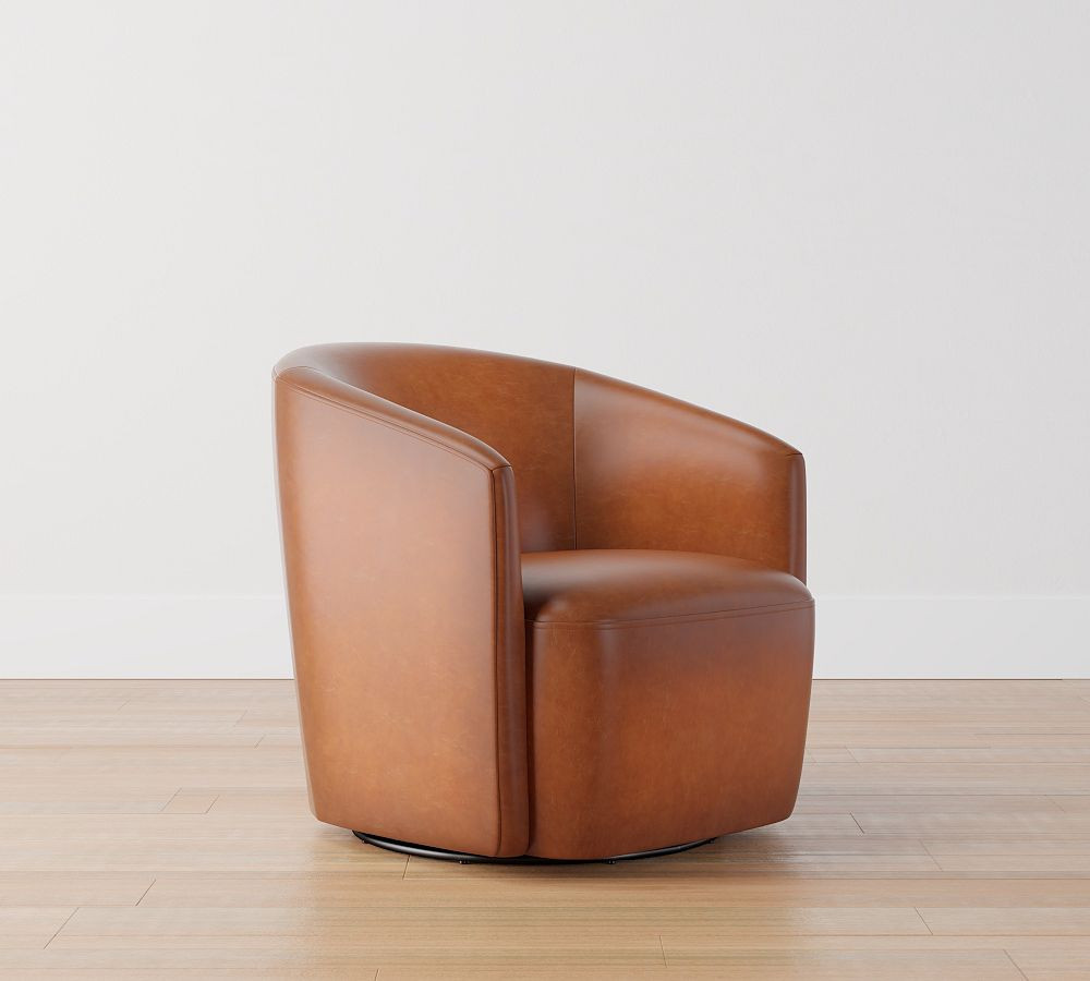 Preston Leather Swivel Armchair, Polyester Wrapped Cushions, Burnished Saddle | Pottery Barn (US)