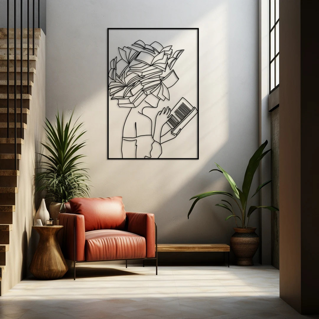 Book Lover Decor Wall Art Metal, Bookish Wall Decor Metal One Line Art, Bookworm Gift, Book art, ... | Etsy (US)