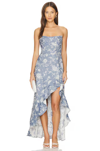 Amanda Uprichard Alyse Dress in Denim Brocade from Revolve.com | Revolve Clothing (Global)