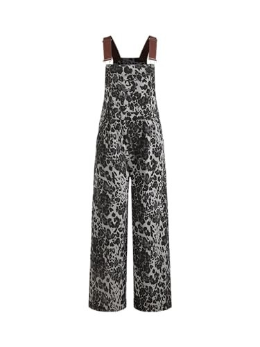 CIDER Overalls for Women Denim Leopard Pocket Buckle Up Wide Leg Jumpsuit | Amazon (US)