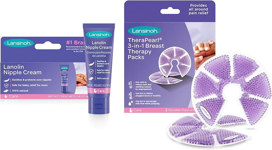 Lansinoh Lanolin Nipple Cream, 1.41 Ounces, and Breast Therapy Packs with Soft Covers, 2 Pack, Br... | Amazon (US)